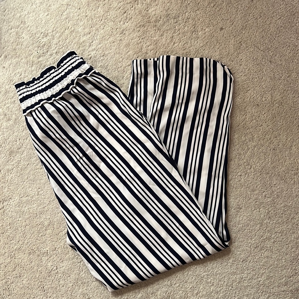 ZARA Super High Rise Paperpag Wide Leg Crop Lightweight Flowy Striped Pants